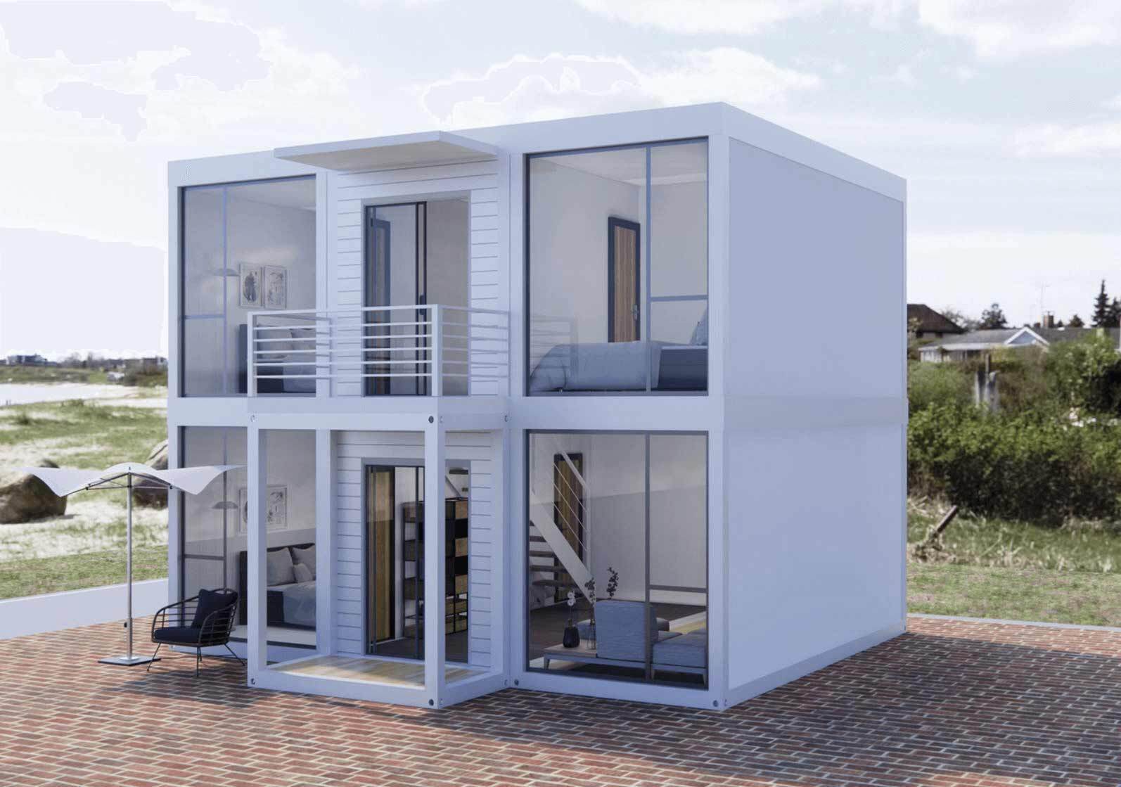 multi-story container home with balcony