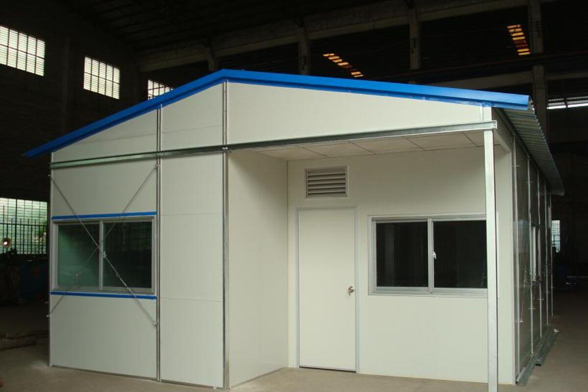 finished prefabricated house in a warehouse