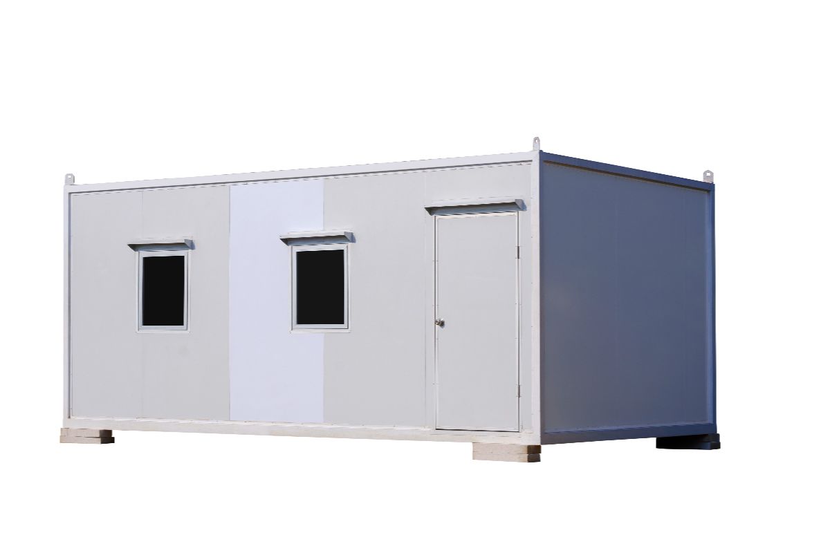 Single-unit temporary site office with door and windows