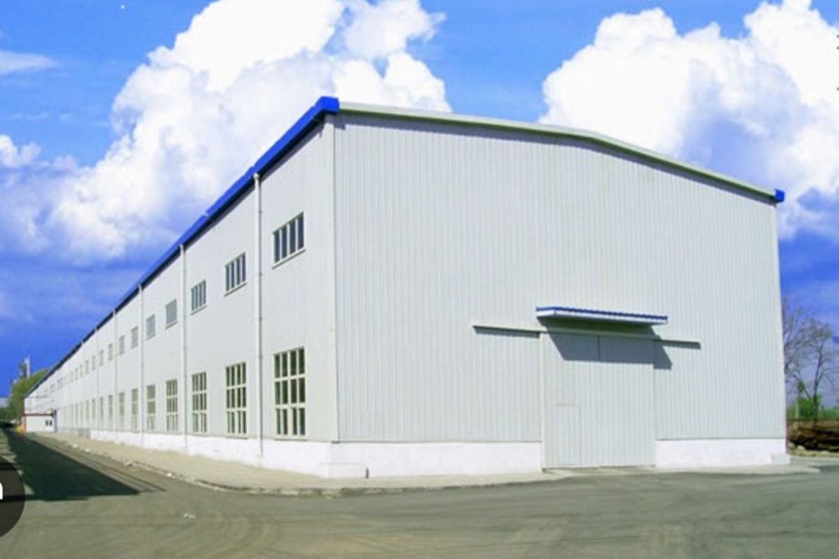 Large prefab warehouse building for construction site operations
